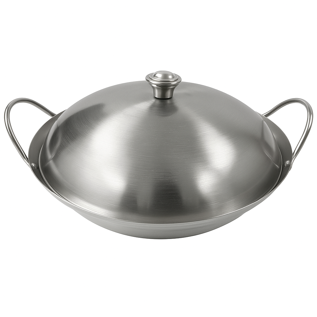 Stainless Steel wok style dish w/ lid (Round Bottom)