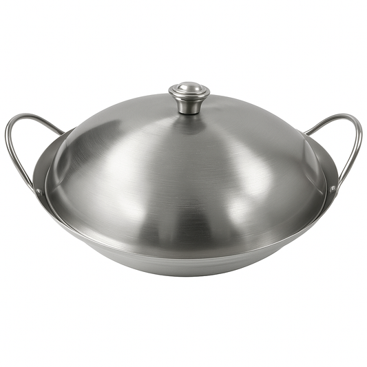 Stainless Steel wok style dish w/ lid (Round Bottom)