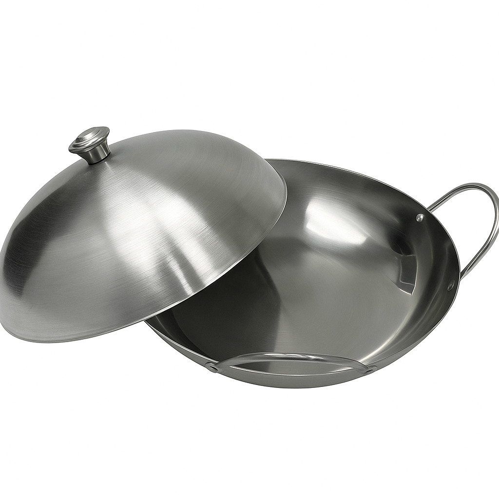 Stainless Steel wok style dish w/ lid (Round Bottom)